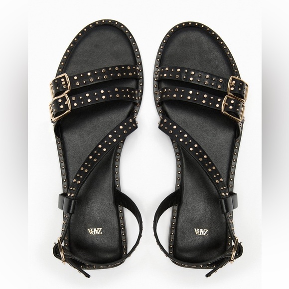 Zara Black Studded Sandals - Picture 1 of 5